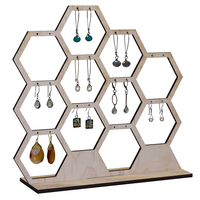 Natural Wood Honeycomb Earring Displayer Retail Jewelry Displays Honeycomb Earring Display