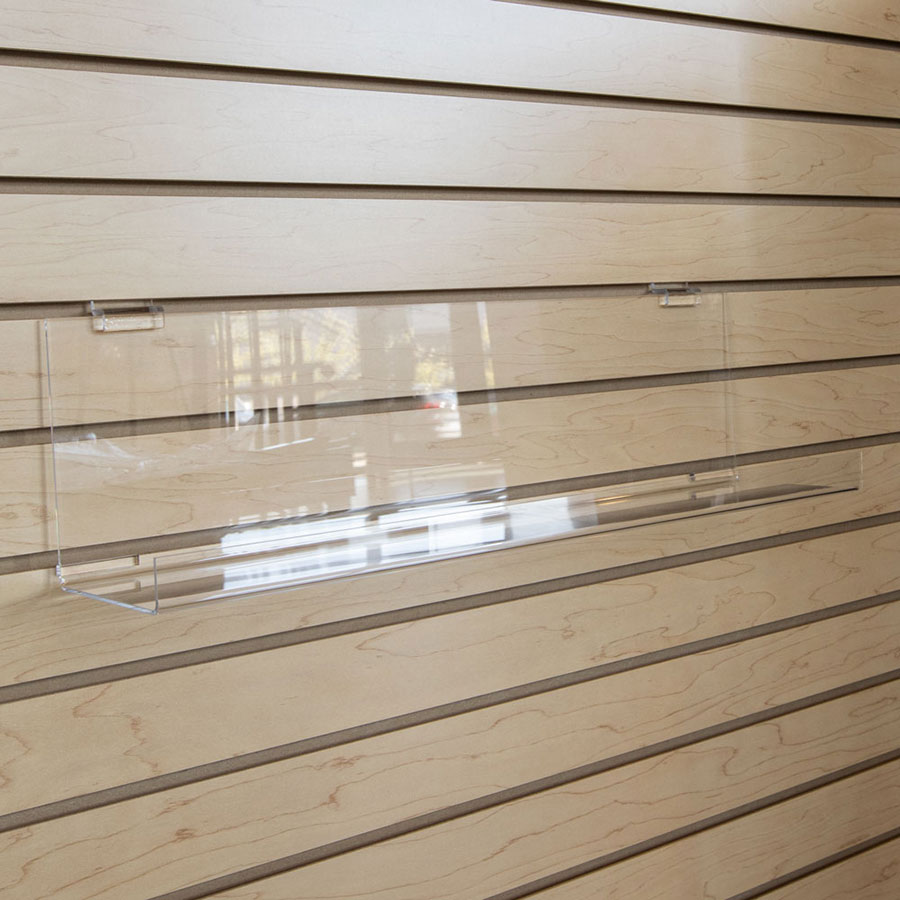 Acrylic Slatwall J Shelf With Forward Tilt Retail Acrylic Slatwall J Shelf With Forward Tilt View Larger